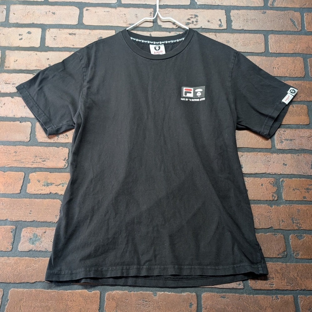 Aape Bape‎ x Fila Collab Black Camo Logo T-Shirt Boys XL Streetwear Tee